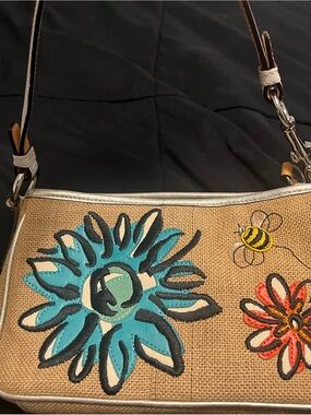 Coach Woven Floral Shoulder Bag - Turquoise, Brown, Red, Yellow